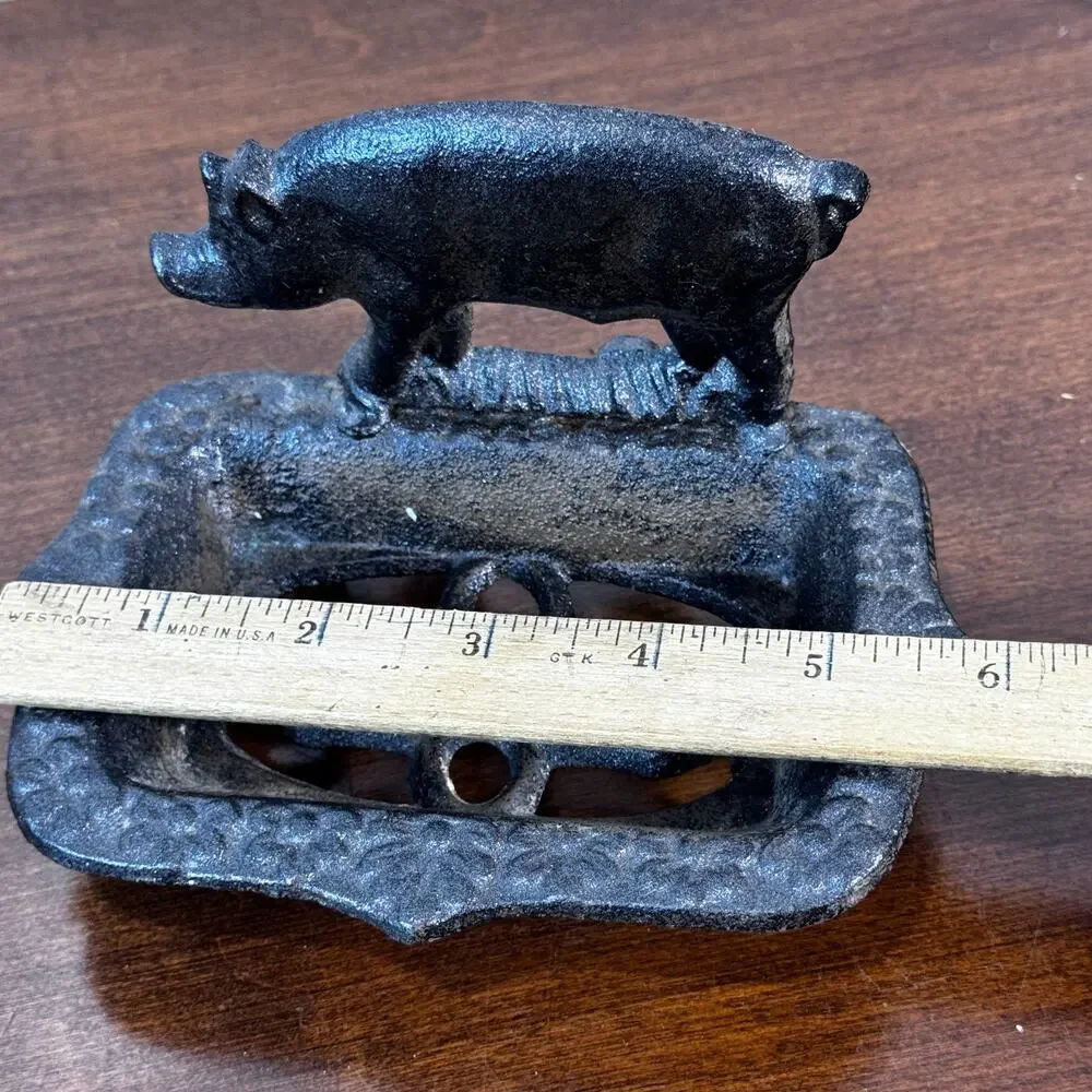 Vintage Cast Iron Pig Soap Dish Holder Rustic Farmhouse Decor